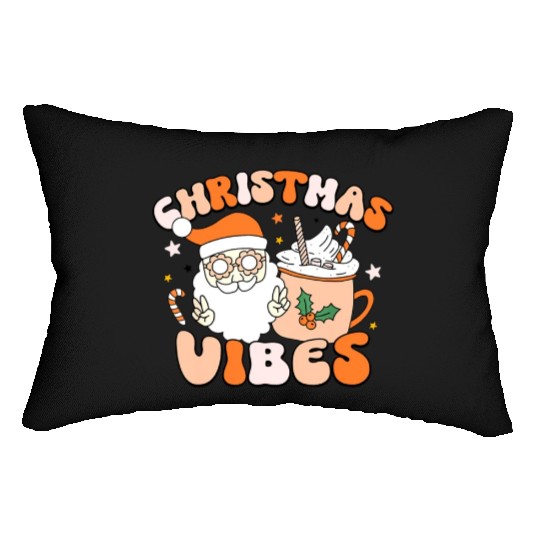 Retro Groovy Christmas Vibes Cute Santa Claus Xmas Lumbar Pillows