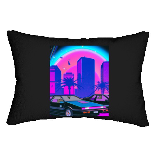 Vaporwave Car Synthwave City Lumbar Pillows