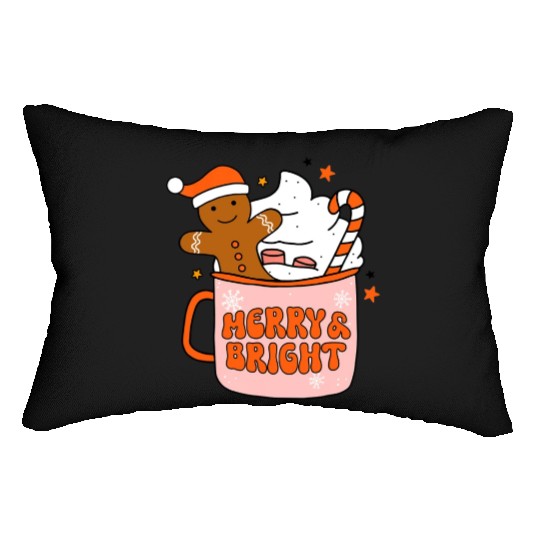 Retro Groovy Merry & Bright Gingerbread Christmas Lumbar Pillows