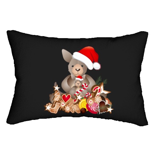 cute kangaroo for christmas with santa hat Lumbar Pillows