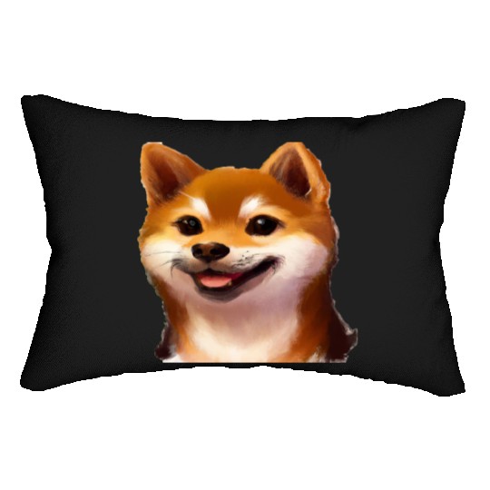 smiling little shiba inu puppy Sticker Lumbar Pillows