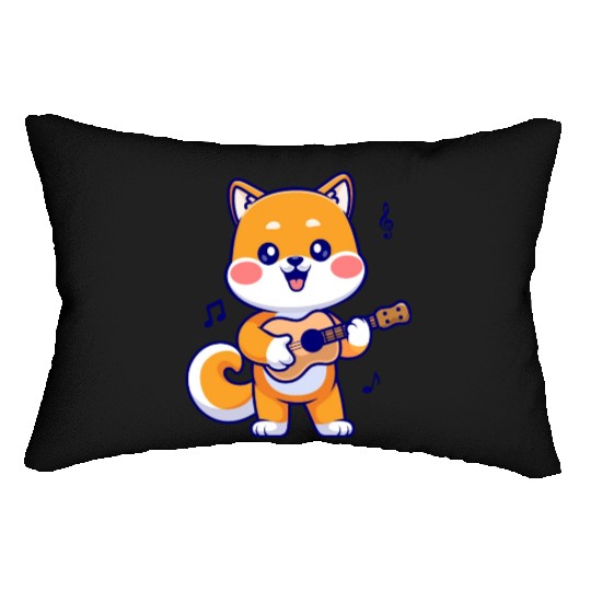 Cute Shiba Inu Dog Playing Guitar Lumbar Pillows