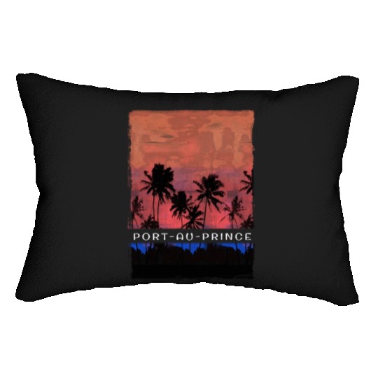 Port au Prince Haiti Vacation Souvenir Palm Tree Lumbar Pillows