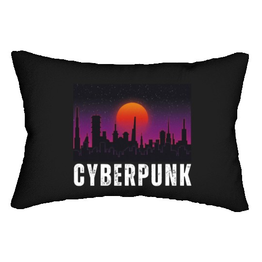 Cyberpunk City Skyline, Science Fiction / Sci-Fi. Lumbar Pillows