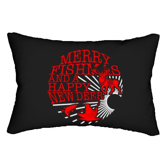 Christmas Lumbar Pillows, Merry Fishmas And Happy New Deer