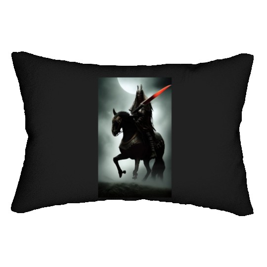 Warrior on the black horse Lumbar Pillows