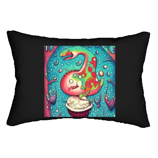happy dinosaur love ice cream Lumbar Pillows