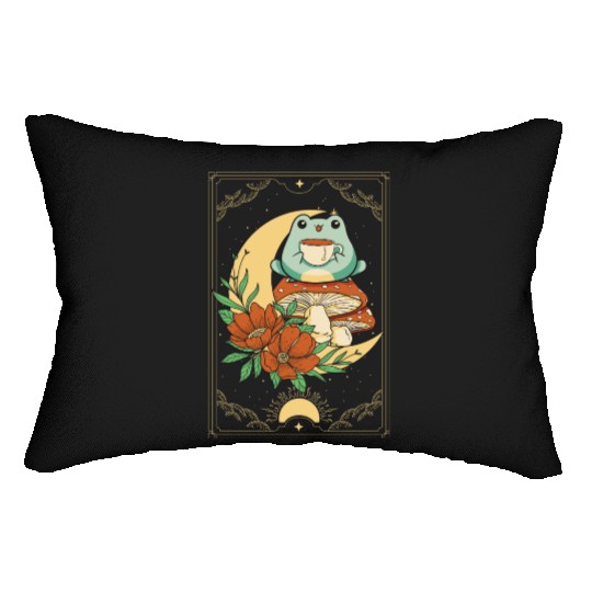 Cottagecore Aesthetic Tarot Card Frog Sipping Tea Lumbar Pillows