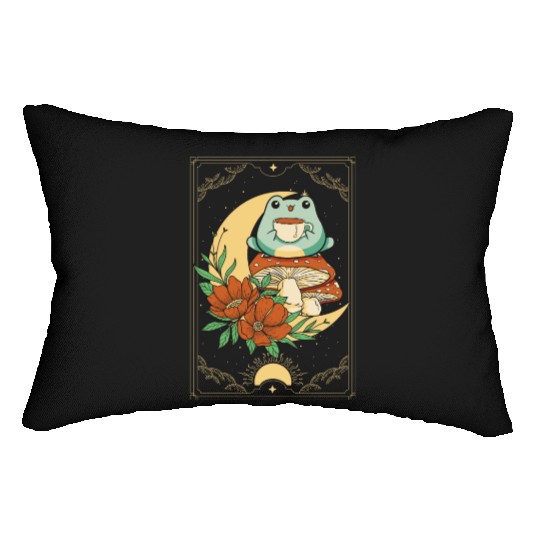 Cottagecore Aesthetic Tarot Card Frog Sipping Tea Lumbar Pillows