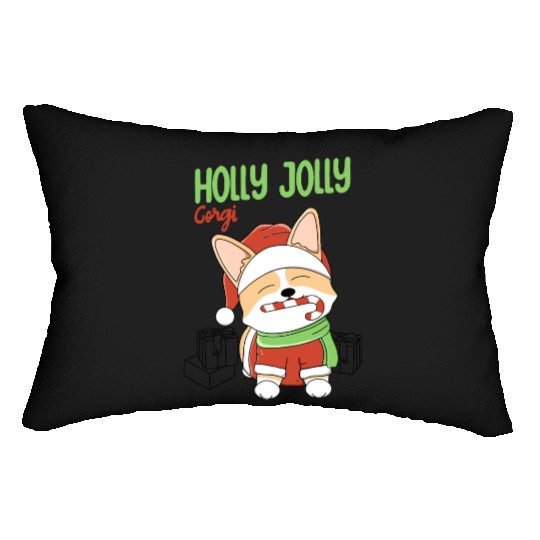 Holly Jolly Corgi Lumbar Pillows