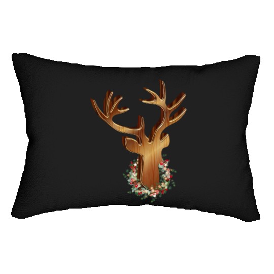 Deer head in wood look with Christmas wreath Lumbar Pillows