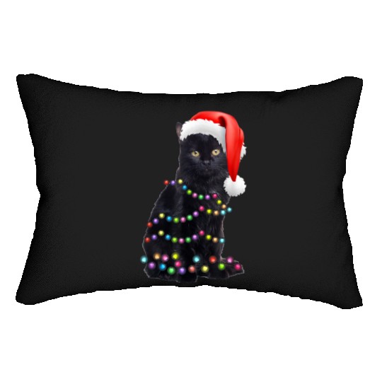 Black Cat Christmas Light Funny Cat Love Christmas Lumbar Pillows