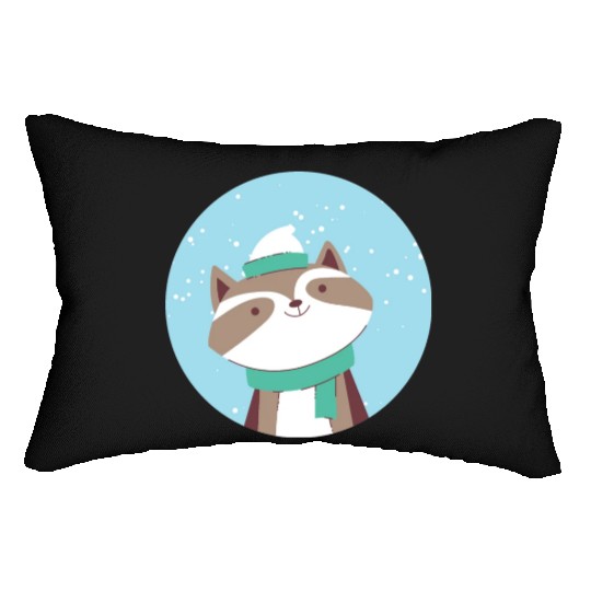 kawaii cute funny raccoon feels cold in winter Lumbar Pillows