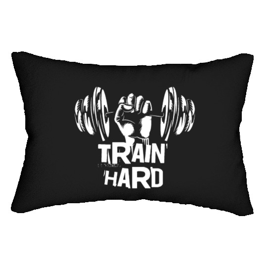 Train hard, gym motivated and excited Lumbar Pillows