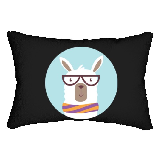 kawaii funny llama wearing glasses and feels cold Lumbar Pillows