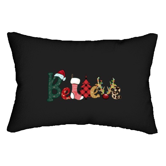Xmas Christmas Believe Buffalo Plaid Lumbar Pillows
