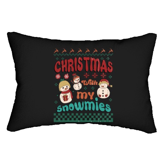 Xmas Christmas With My Snowmies Snowman Deer Lumbar Pillows
