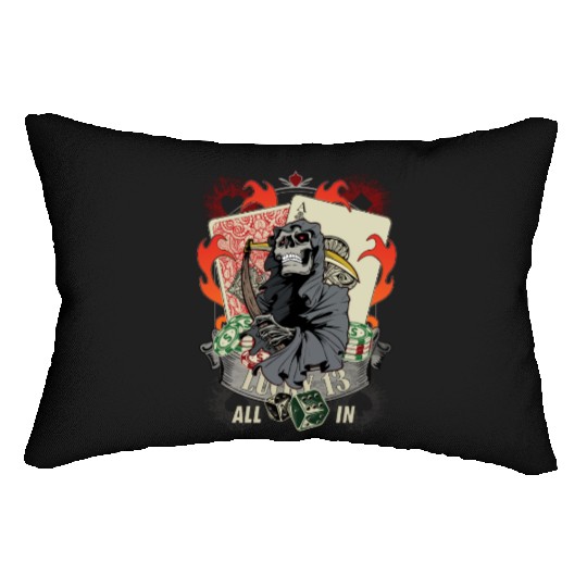 All in Poker Lucky 13 Skull gift Lumbar Pillows