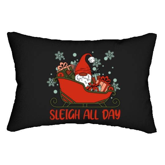 Xmas Christmas Sleigh All Day Gnome Lumbar Pillows