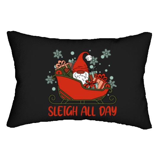 Xmas Christmas Sleigh All Day Gnome Lumbar Pillows