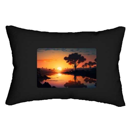 Sunset at the River Lumbar Pillows