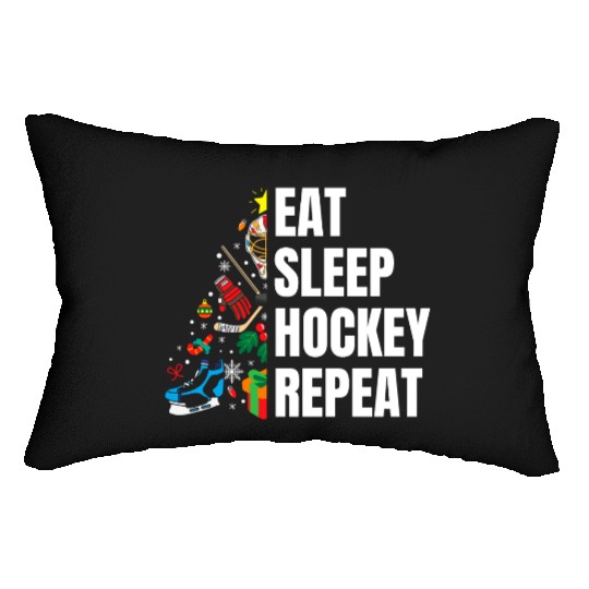 Eat Sleep hockey Repeat Christmas tree Lumbar Pillows