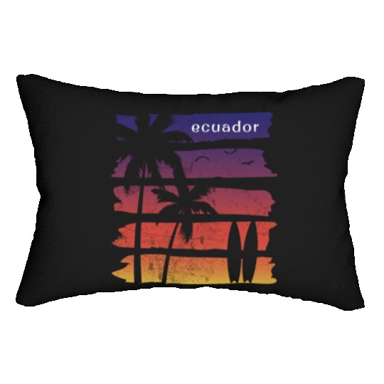 Cool Ecuador Surfing Fan Beach Palm Tree Lumbar Pillows