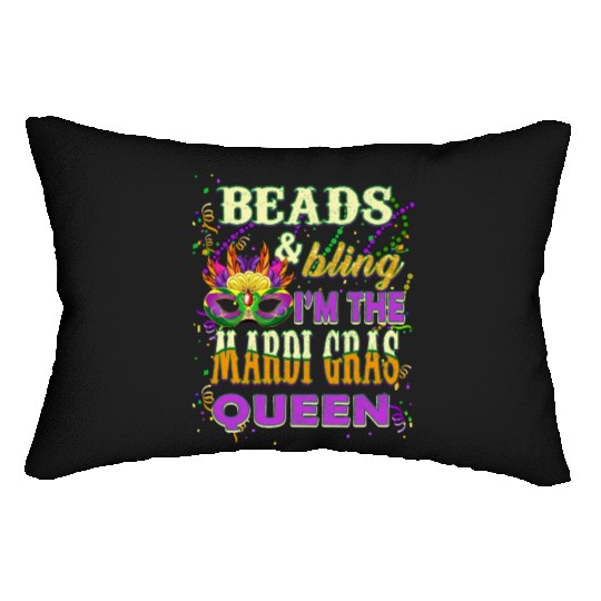 Beads and Bling I'm The Mardi Gras Queen Lumbar Pillows