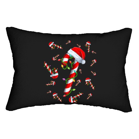Candy Cane Merry and Bright Red and White Candy Lumbar Pillows
