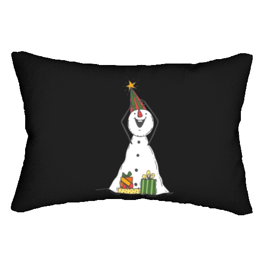 funny snowman with mustache and carrot Lumbar Pillows