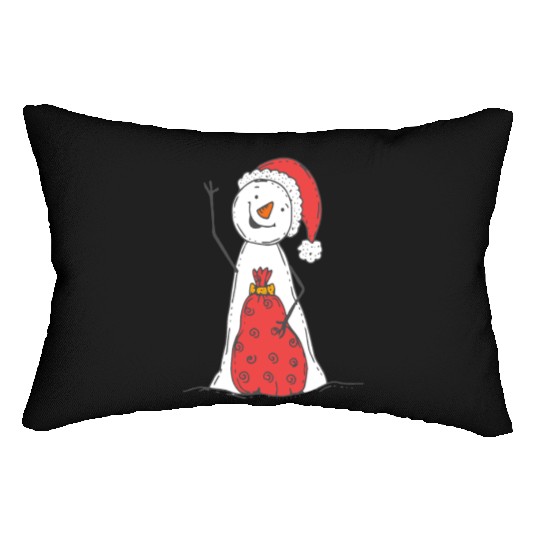 funny snowman with mustache and carrot Lumbar Pillows