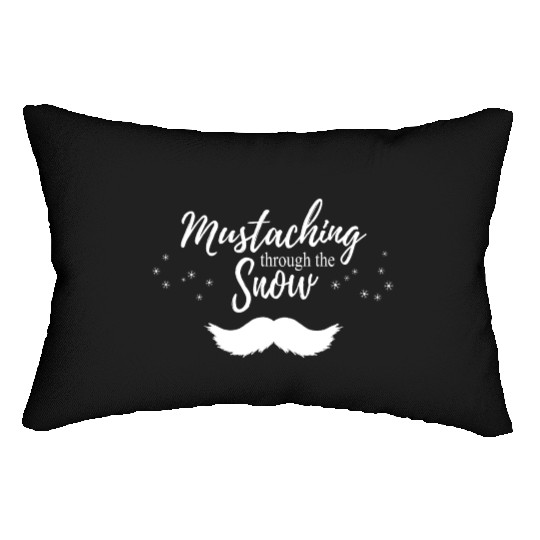 Mustaching through the Snow - White Lumbar Pillows