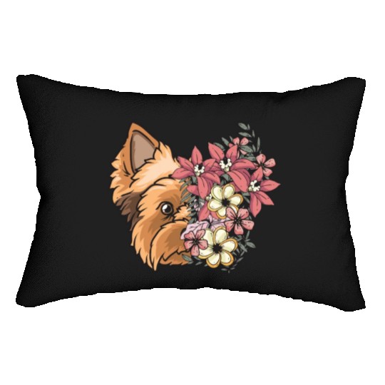 Yorkshire Terrier Dog Yorkie Face Flowers Lumbar Pillows