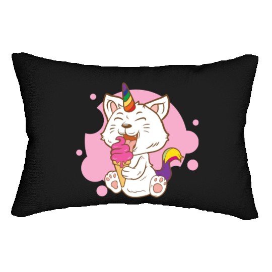 Cat Eating Ice Cream Rainbow Cat Lady Gift Idea Lumbar Pillows