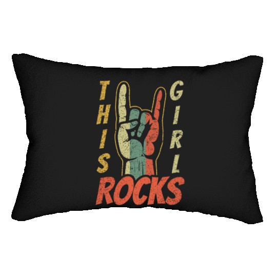 Vintage Retro Rock Sign Rock Hand Metal Girl Rocks Lumbar Pillows