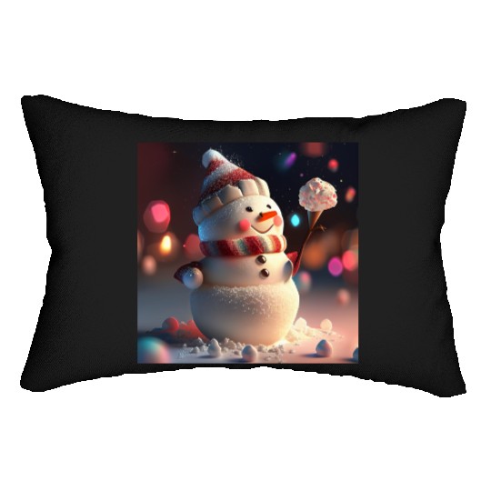 Snowman holding Candy Lumbar Pillows