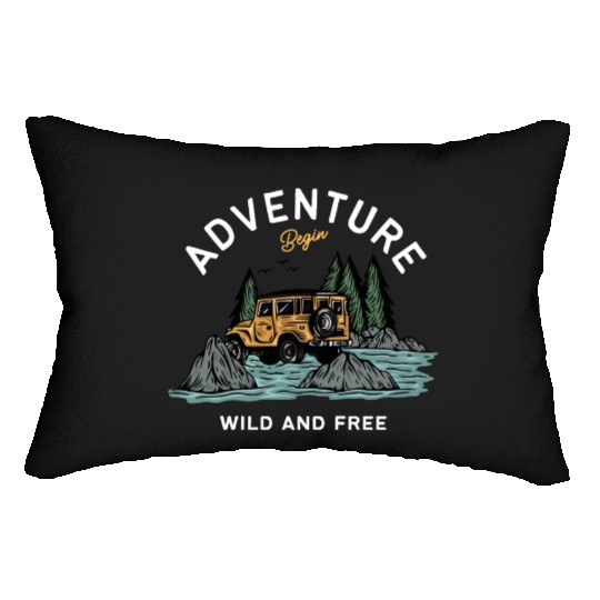 Light Blue Illustration Adventure Lumbar Pillows