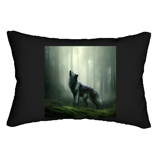 Howling wolf at midnight Lumbar Pillows