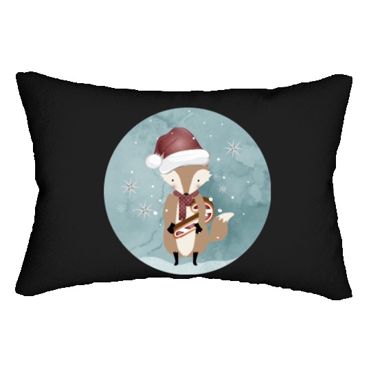 cute fox for Christmas with candy cane Lumbar Pillows