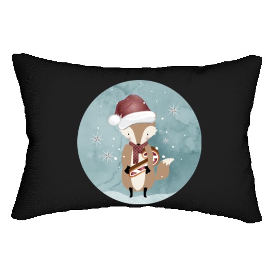 cute fox for Christmas with candy cane Lumbar Pillows