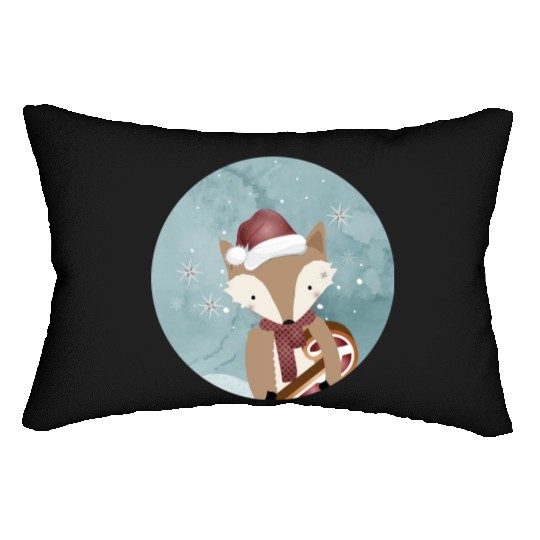 cute fox for Christmas with Santa hat Lumbar Pillows