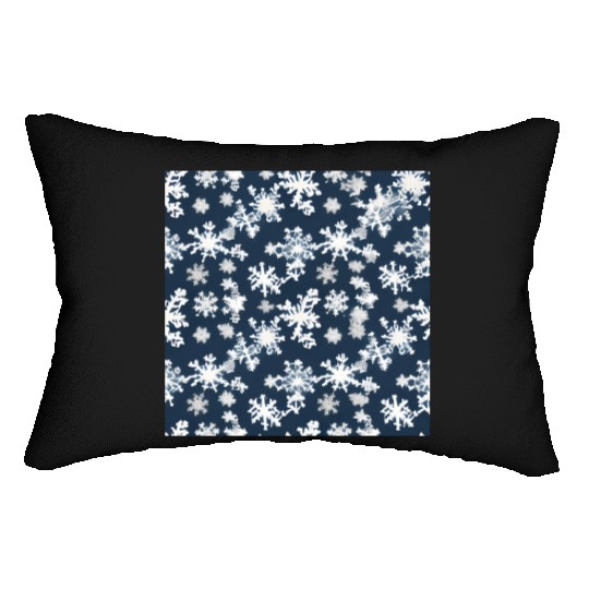 Snow pattern on navy blue background Lumbar Pillows