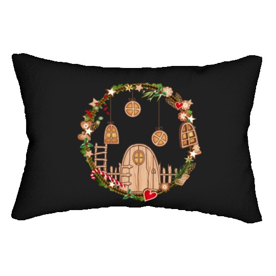 Elf door in Christmas wreath for Christmas Lumbar Pillows