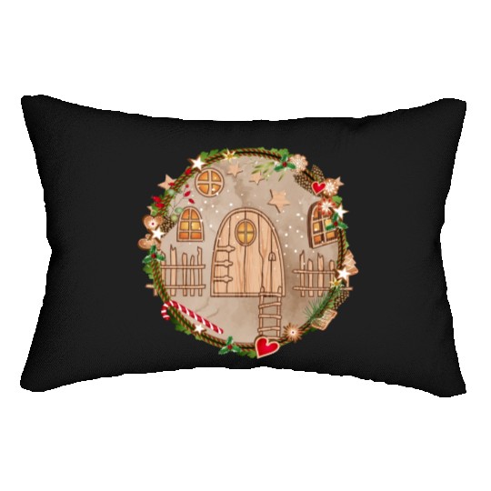 Elf door in Christmas wreath for Christmas Lumbar Pillows