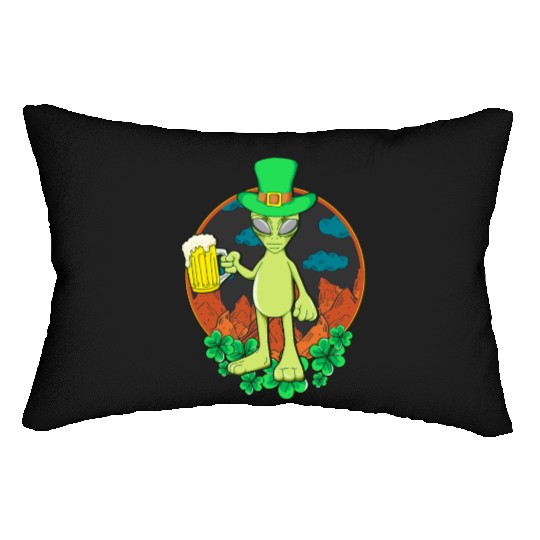 St Patrick's Day Drinking Alien Lumbar Pillows
