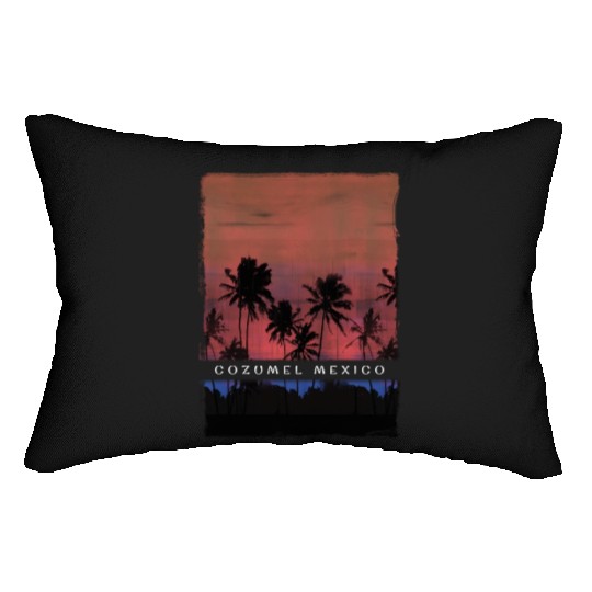 Cozumel Mexico Vacation Souvenir Palm Tree Beach Lumbar Pillows