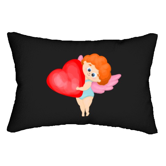 Lovely cupids. Cupid with a red heart Lumbar Pillows