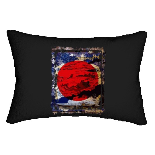 Japan Flag Red Circle Blue Mountain Collage Art 74 Lumbar Pillows