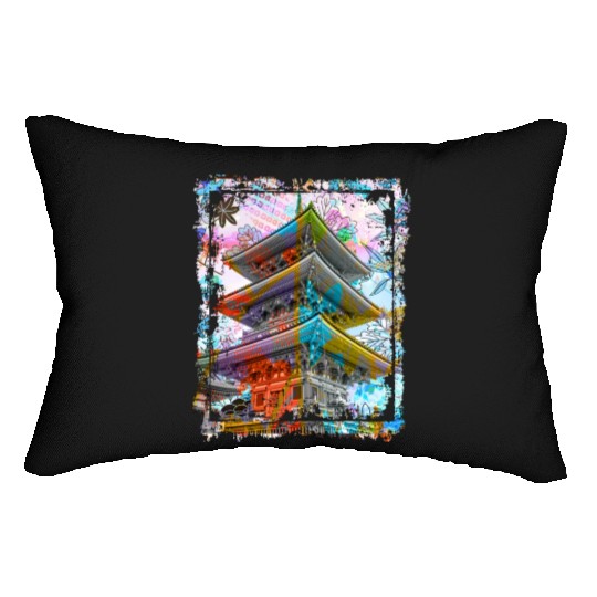 Japan Pagoda Cherry Blossoms Collage Art 70 Lumbar Pillows
