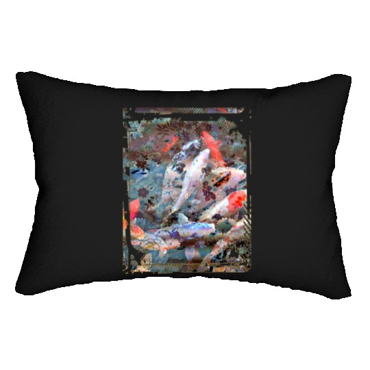 Japan Koi Fish Pond Collage Art 88 Lumbar Pillows
